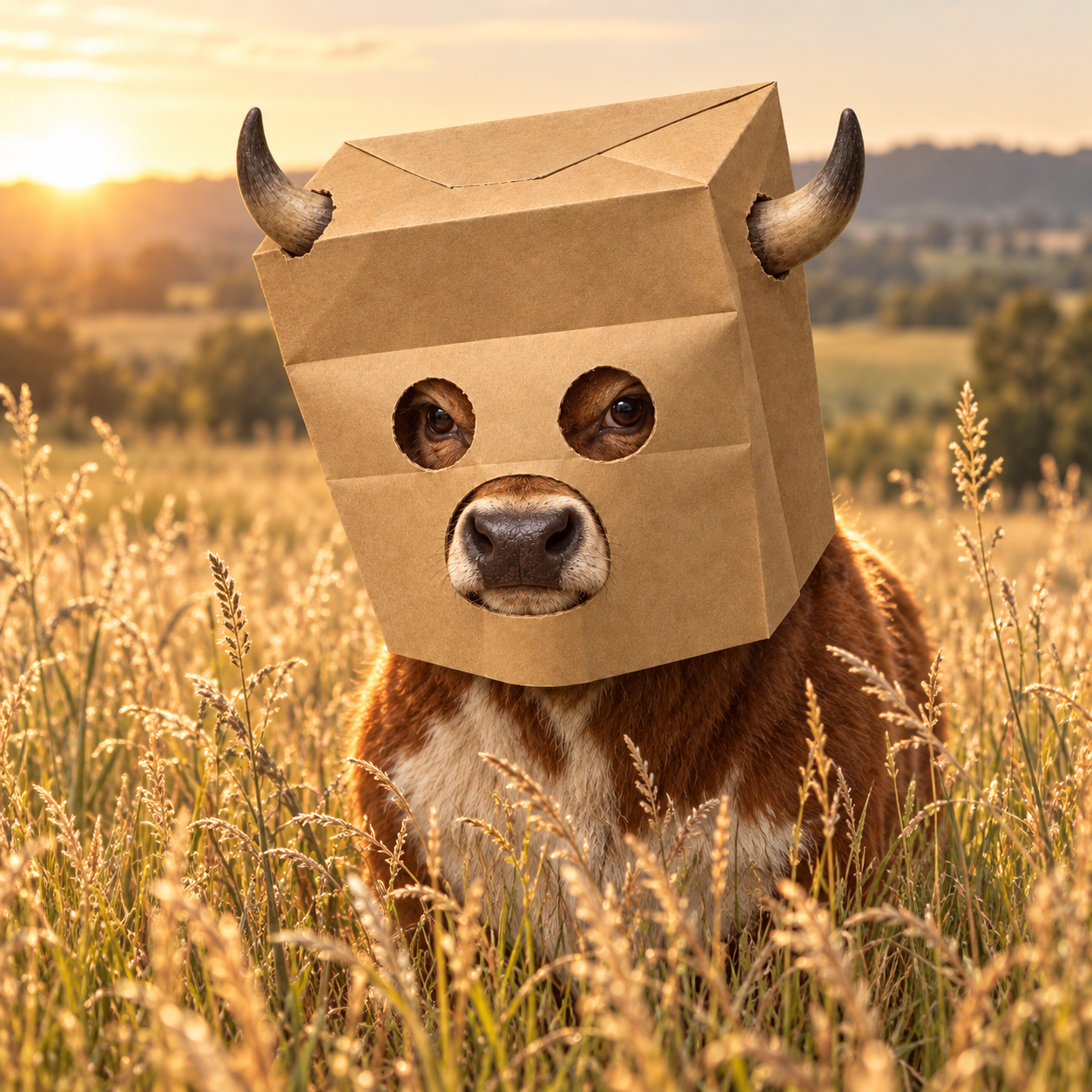 Anonymous BULL in the sunset field